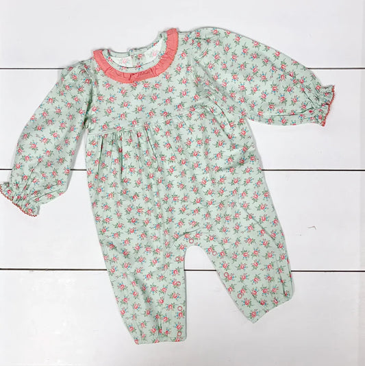 7.21 LR2071 Baby Infant Girls Green Pink Small Flowers Long Sleeve Rompers preorder