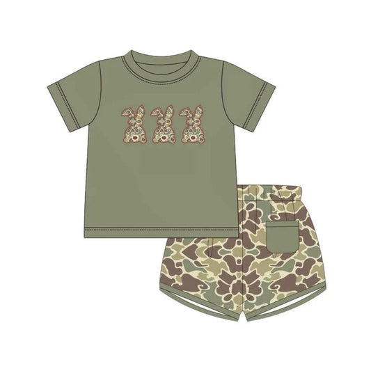 7.22 BSSO1004 Baby Boys Easter Green Rabbits Shirt Camouflage Shorts Clothes Sets Preorder