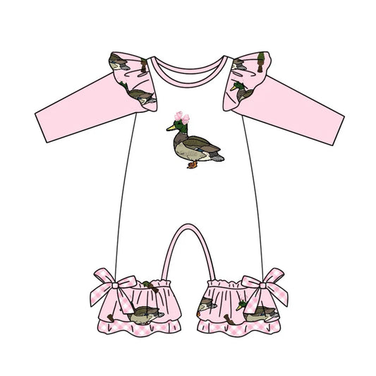7.23 LR2100 Baby Infant Girls Pink Duck Long Sleeve Rompers preorder