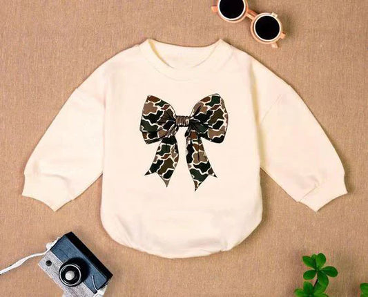 7.21 LR2074 Baby Infant Girls Coquette Bow Camo Long Sleeve Rompers preorder