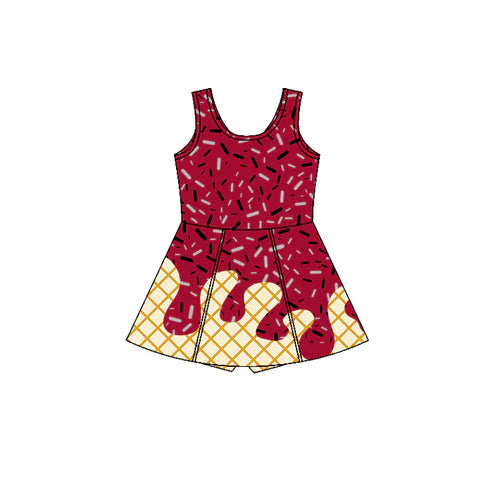 7.12 GSD2749 Baby Girls Dark Red Drip Sleeveless Shorts Team Yoga Active Knee Length Dresses Preorder