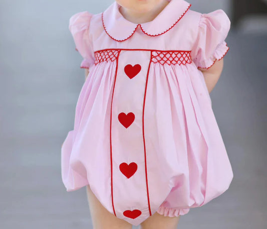 7.21 SR2034 Baby Infant Girls Valentines Hearts Pink Short Sleeve Rompers preorder