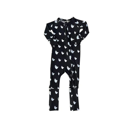 7.11 LR2396 Baby Boys Black Long Sleeves Ghosts Plaid Zipper Pant Rompers Preorder