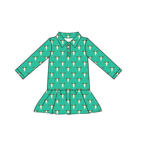 7.14  GT1097 Baby Girls Long Sleeves Bull Skull Plaid Button Ruffle Shirts Top Preorder
