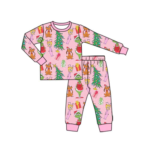 7.14 GLP2591 Baby Girls Long Sleeves Cartoon Face Trees Gifts Top Pants Pajamas Set Preorder