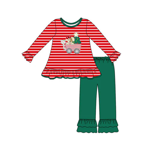 7.15  GLP2580 Baby Girls Long Sleeves Christmas Trees Dogs Trucks Tunic Ruffle Pant Set Preorder