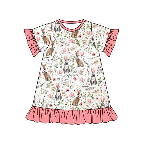 7.19 GSD1438 Baby Girls Easter Rabbits Pink Knee Length Dresses Preorder