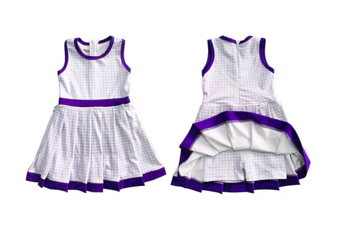 7.14 GSD2758 Baby Girls Purple Plaid Sleeveless Zipper Shorts Yoga Knee Length Dresses Preorder