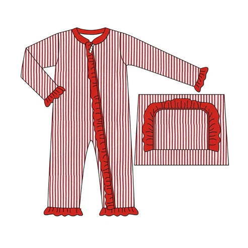 7.16 LR2009 Baby Infant Girls Red Stripes Christmas Zip Rompers preorder