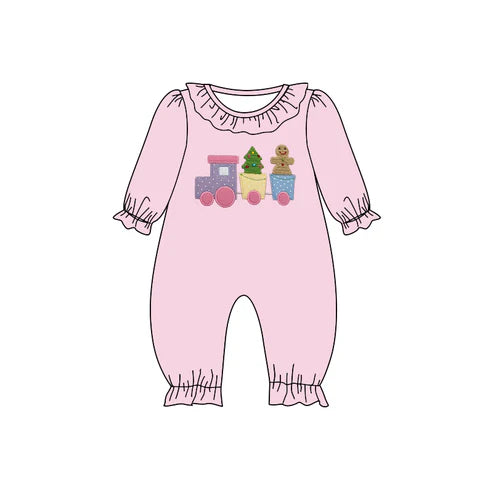 7.18 LR2037 Baby Infant Girls Christmas Gingerbread Train Long Sleeve Rompers preorder