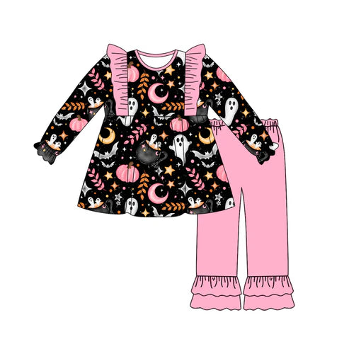 7.11 GLP2568 Baby Girls Long Sleeves Ghost Pumpkins Top Ruffle Pants Set Preorder