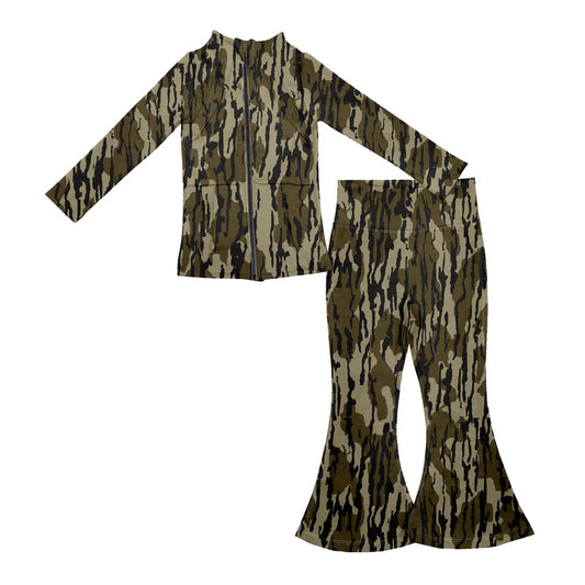 7.22 GLP2171 Baby Girls Bottomland Camo Yoga Zip Top Bell Pants Active Wear Clothes Sets Preorder