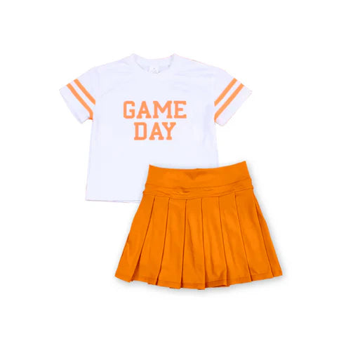 7.14  GSD2761 Baby Girls Short Sleeves Game Day Shirts Top Orange Skorts Yoga Set Preorder