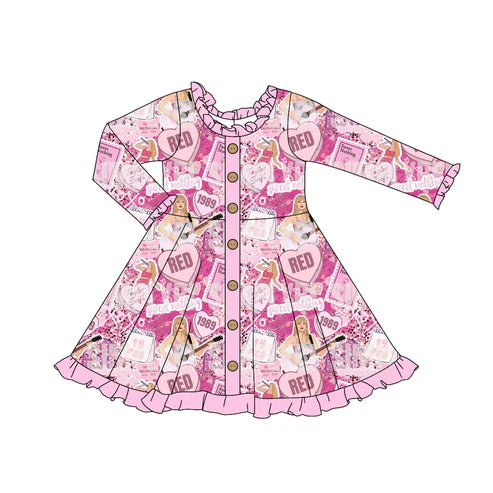 7.16 GLD0916 Baby Girls Singer Pink Lace Buttons Knee Length Dresses Preorder