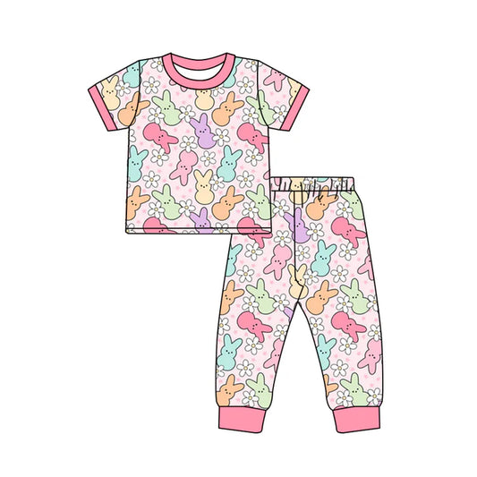 7.23 GSPO1761 Baby Girls Easter Rabbits Flowers Shirts Pants Pajamas Clothes Sets Preorder