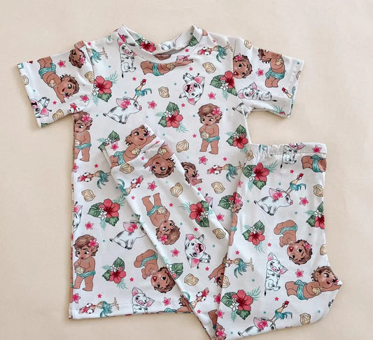 7.22 GSPO1750 Baby Girls Island Pig Princess Shirt Pants Pajamas Clothes Sets Preorder