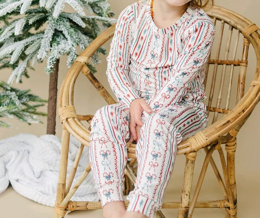 7.21 GLP2153 Baby Girls Christmas Candy Cane Top Pants Pajamas Clothes Sets Preorder