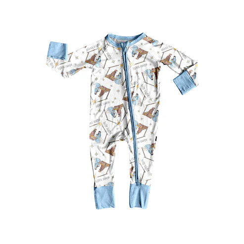7.15 LR2414 Baby Boys Long Sleeves Nativity Plaid Zipper Pant Rompers Preorder