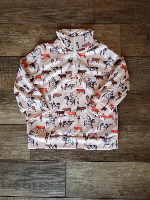 7.17 BT0959 Baby Boys Western Cowboy Long Sleeve Zip Tee Shirts Tops Preorder