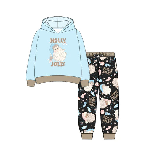 7.14 BLP1157 Baby Boys Long Sleeves Holly Santa Hoodies Legging Pants Set Preorder