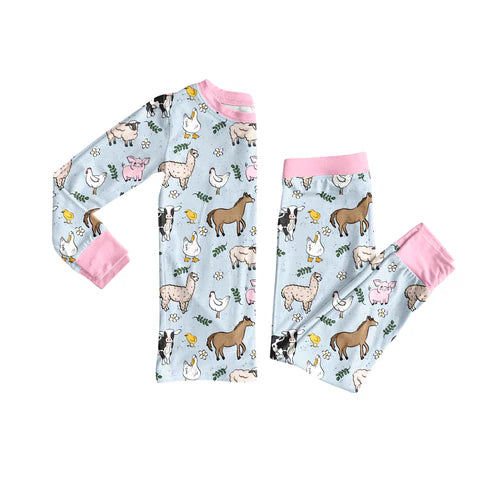7.11 GLP2564 Baby Girls Long Sleeves Horses Chicks Top Pant Farm Pajamas Set Preorder