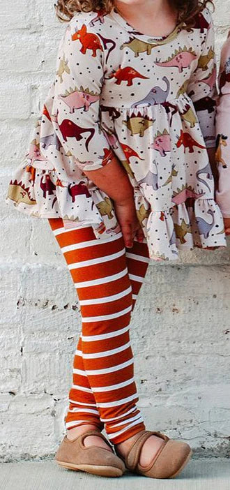 7.17 GLP2073 Baby Girls Dinosaur Ruffle Tunic Top Legging Clothes Sets Preorder