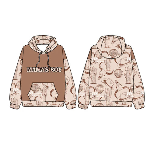 7.19BT1017 Baby Boys Mama's Boy Hooded Pocket Western Cows Tops Preorder