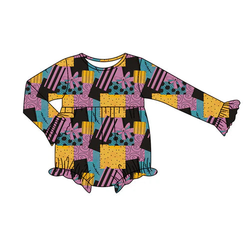 7.15 LR2422 Baby Girls Long Ruffle Sleeves Purple Bows Plaid Rompers Preorder