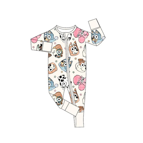 7.19 LR2061 Baby Infant Boys Khaki Cute Dogs Cartoon Zip Rompers preorder