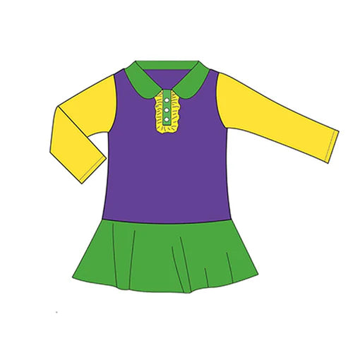 7.17 GLD0939 Baby Girls Mardi Gras Ruffle Knee Length Dresses Preorder