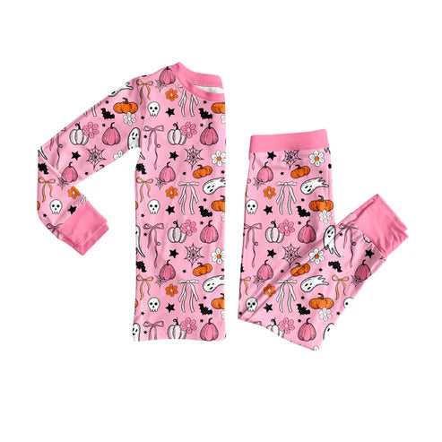 7.11 GLP2567 Baby Girls Long Sleeves Pink Ghost Pumpkins Top Pant Pajamas Set Preorder