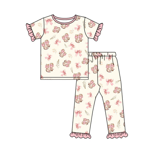 7.22 GSPO1748 Baby Girls Pink Boots Bows Western Shirt Pants Pajamas Clothes Sets Preorder