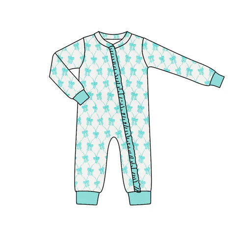 7.16 LR2003 Baby Infant Girls Blue Bows Zip Rompers preorder
