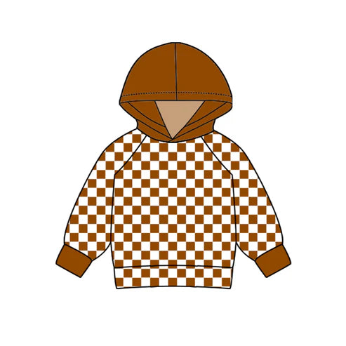 7.17 BT0975 Baby Kids Toddler Brown Checkered Hooded Tops preorder