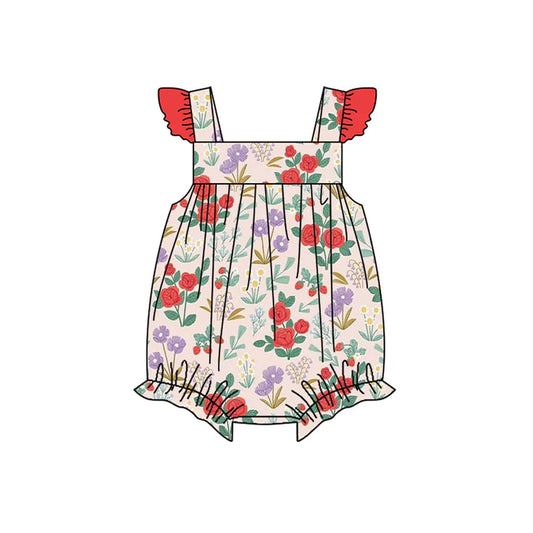 7.21 SR2037 Baby Infant Girls Pink Flowers Summer Rompers preorder