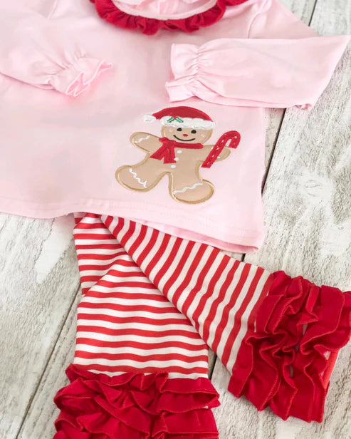 7.17 GLP2101 Baby Girls Christmas Gingerbread Tunic Legging Outfits Sets Preorder