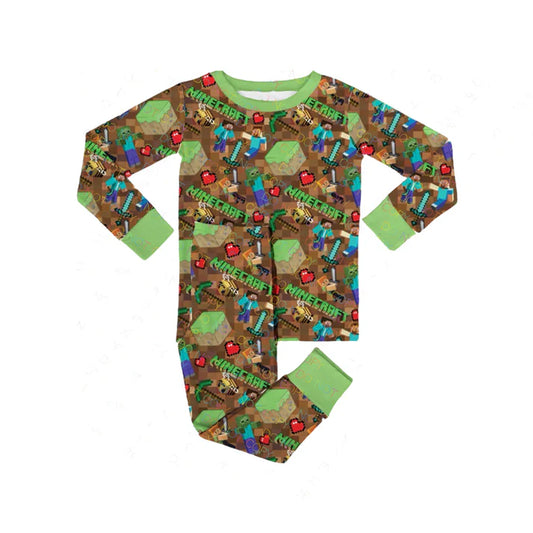 7.21 BLP1024 Baby Boys Game Green Top Pants Pajamas Clothes Sets Preorder