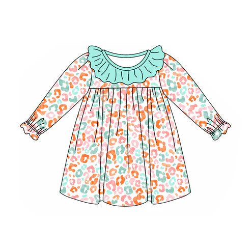 7.16 GLD0928 Baby Girls Green Leopard Knee Length Dresses Preorder