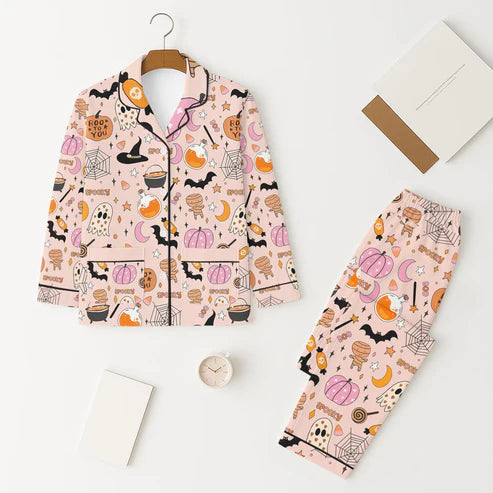 7.11 GLP2559 Baby Girls Long Sleeves Ghost Pumpkin Button Pockets Top Pant Pajamas Set Preorder