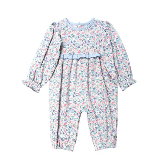 7.21 LR2072 Baby Infant Girls Blue Small Flowers Long Sleeve Rompers preorder