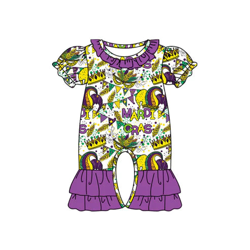 7.19 SR2028 Baby Infant Girls Mardi Gras Crown Short Sleeve Rompers preorder