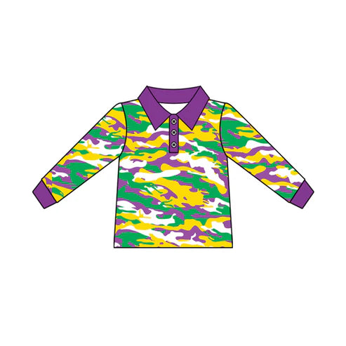 7.19 BT1029 Baby Boys Mardi Gras Purple Camo Long Sleeve Tee Shirts Tops Preorder