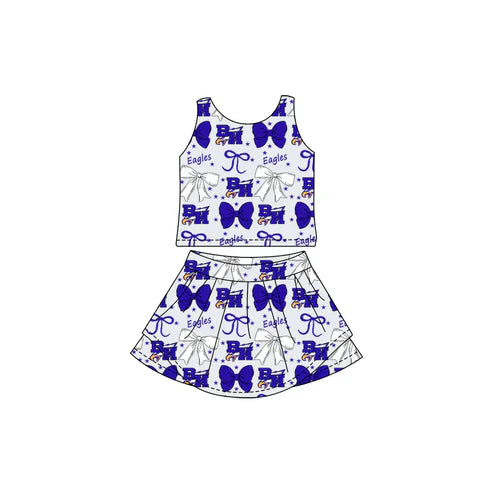 7.10 Custom Moq 3 Baby Girls Blue Bows Eagle team Top Skirt Skort Sets