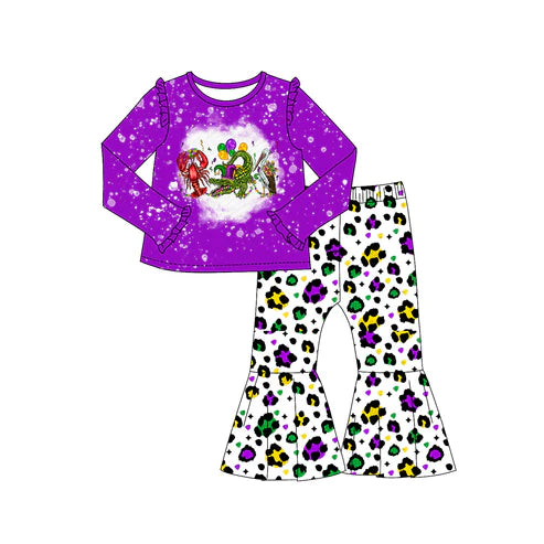 7.18 GLP2124 Baby Girls Mardi Gras Crocodile Top Bell Pants Clothes Sets Preorder