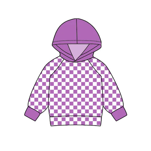 7.17 BT0976 Baby Kids Toddler Purple Checkered Hooded Tops preorder