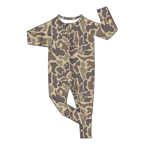 7.18 LR2050 Baby Infant Boys Grey Camo Long Sleeve Zip Rompers preorder