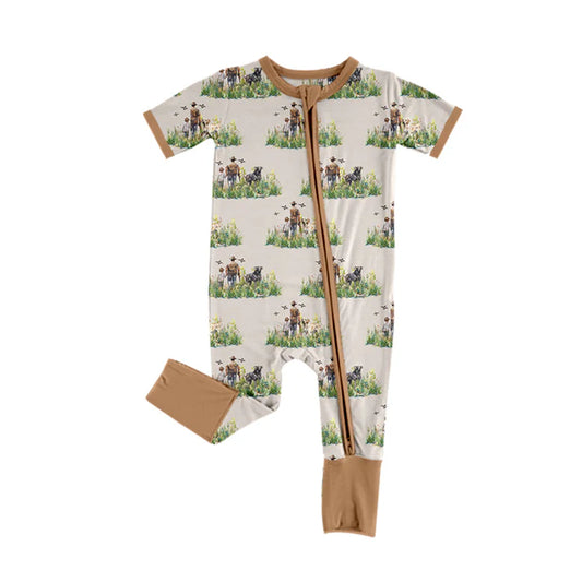 7.23 SR2065 Baby Infant Boys Dog Hunting Zip Rompers preorder