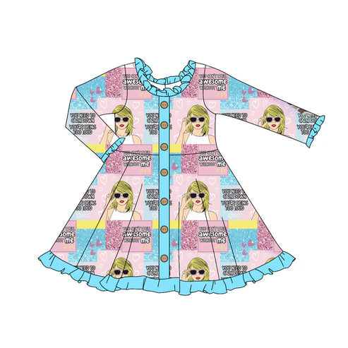 7.16 GLD0917 Baby Girls Singer Swifitie Buttons Knee Length Dresses Preorder