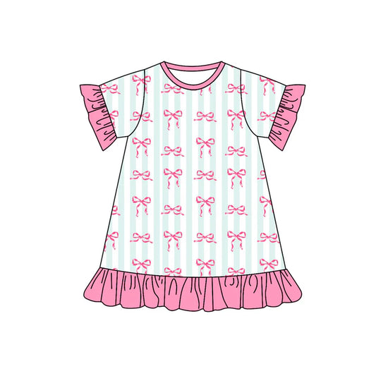 7.22 GSD1457 Baby Girls Green Stripes Bows Knee Length Dresses Preorder