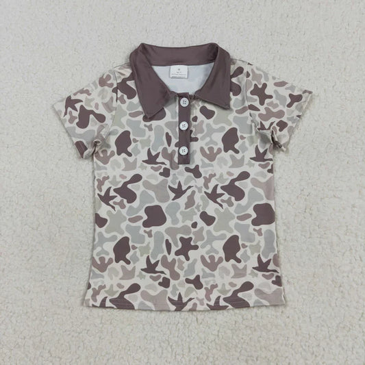 7.25  BT1261 Baby Boys Short Sleeves Khaki Ducks Camo Button Polo Shirts Top